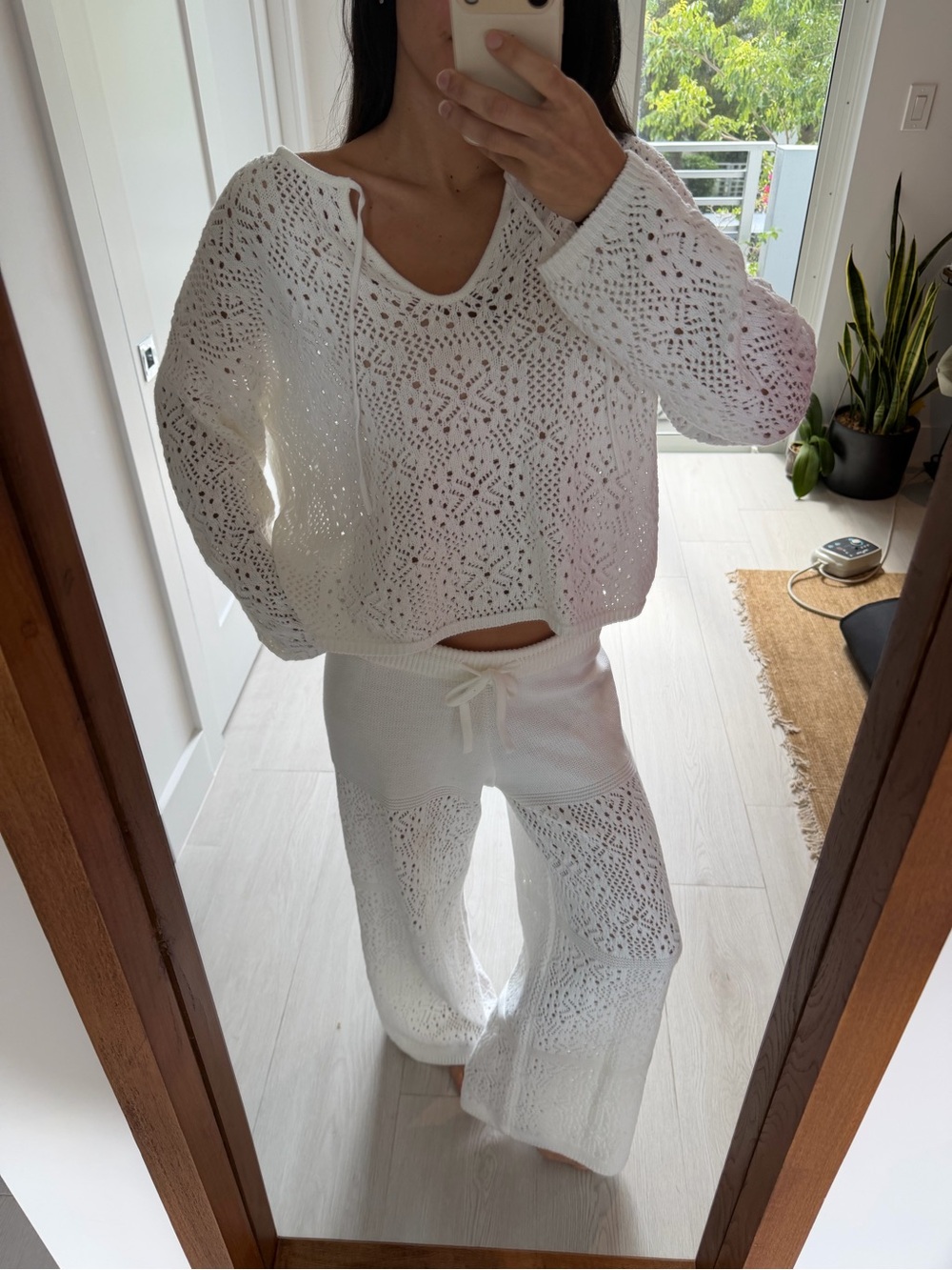 Splendid White Crochet Knit Lounge Pants - Women Pants & Jumpsuits